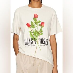 Daydreamer Guns N Roses Floral Graphic Oversized Weekend Band Tee in Off White